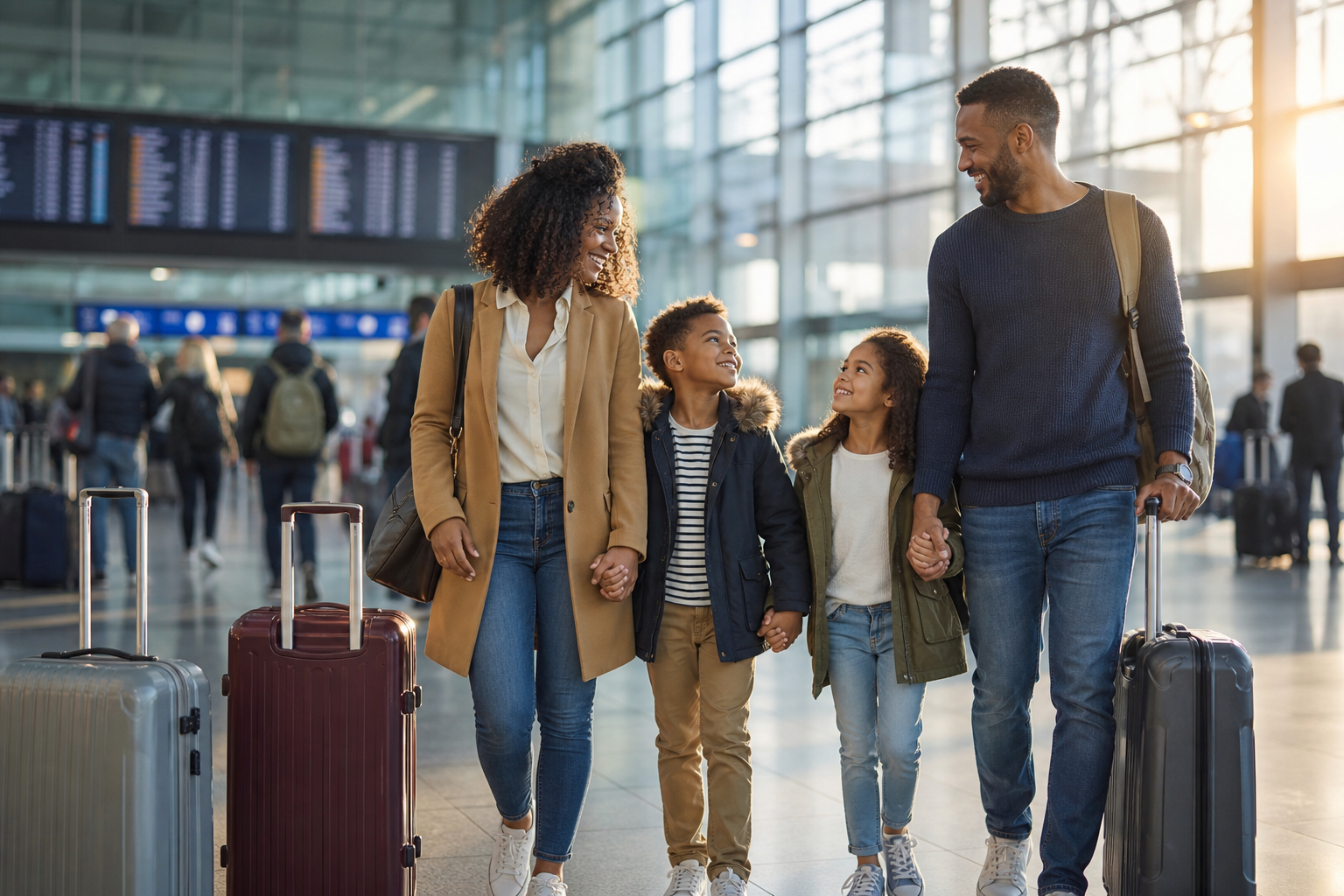 Family Waiting at Airport Terminal
