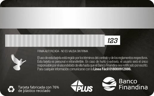 Tarjeta de crédito vista por detrás mostrando firma, banda magnética y CVV