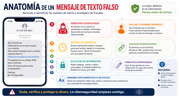Persona usando un teléfono celular con precaución ante posibles ataques de ingeniería social como phishing o smishing.