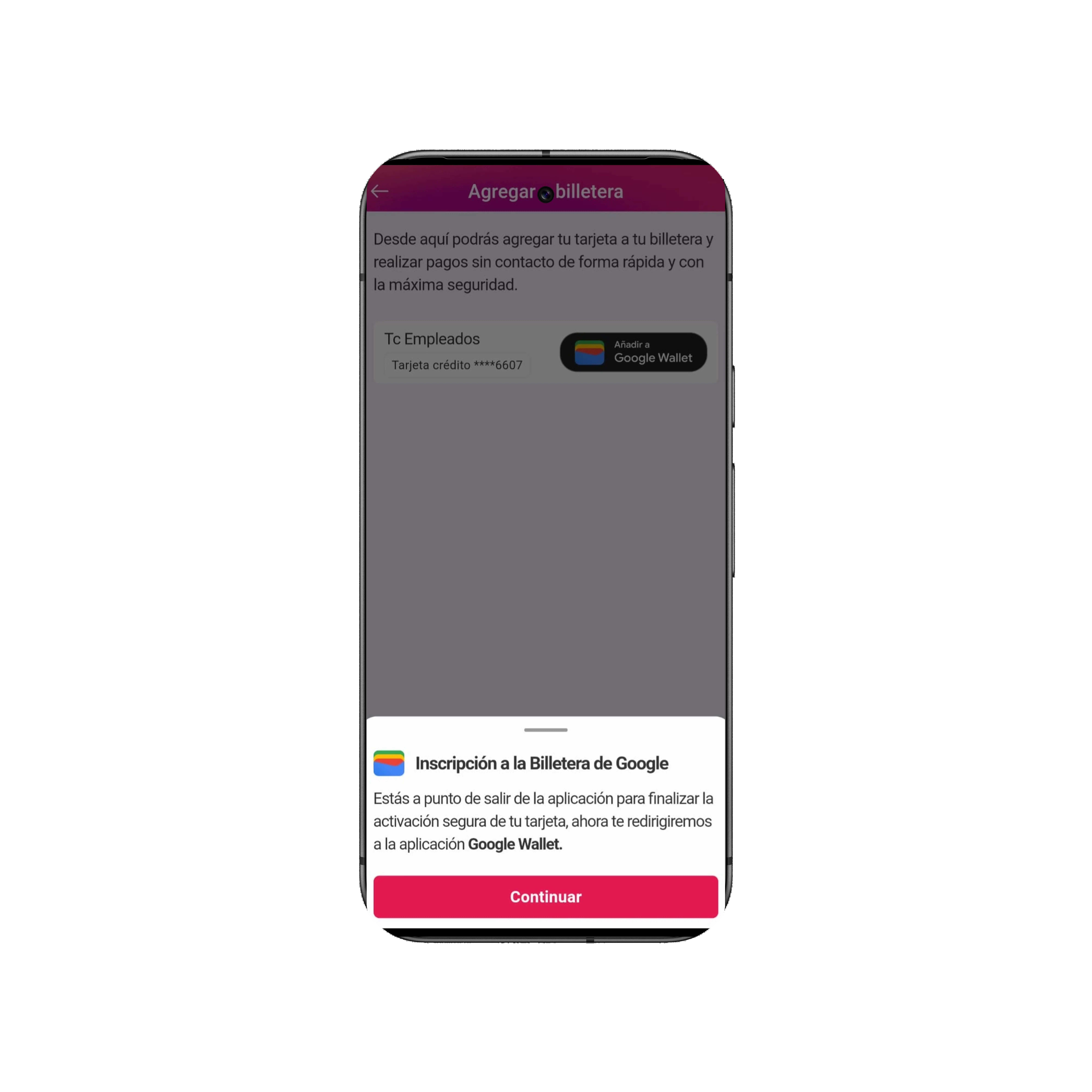 App Finandina - Agregar a billetera